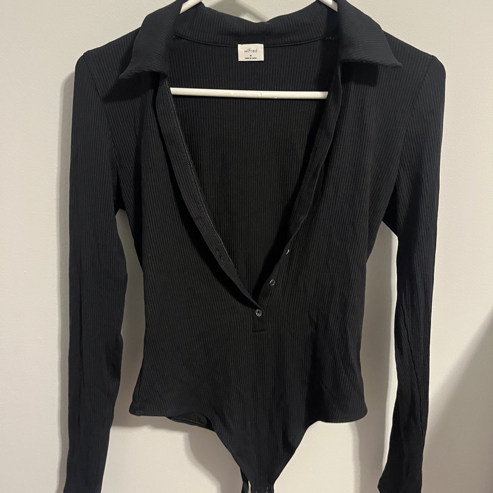 Aritzia Black Ribbed Bodysuit